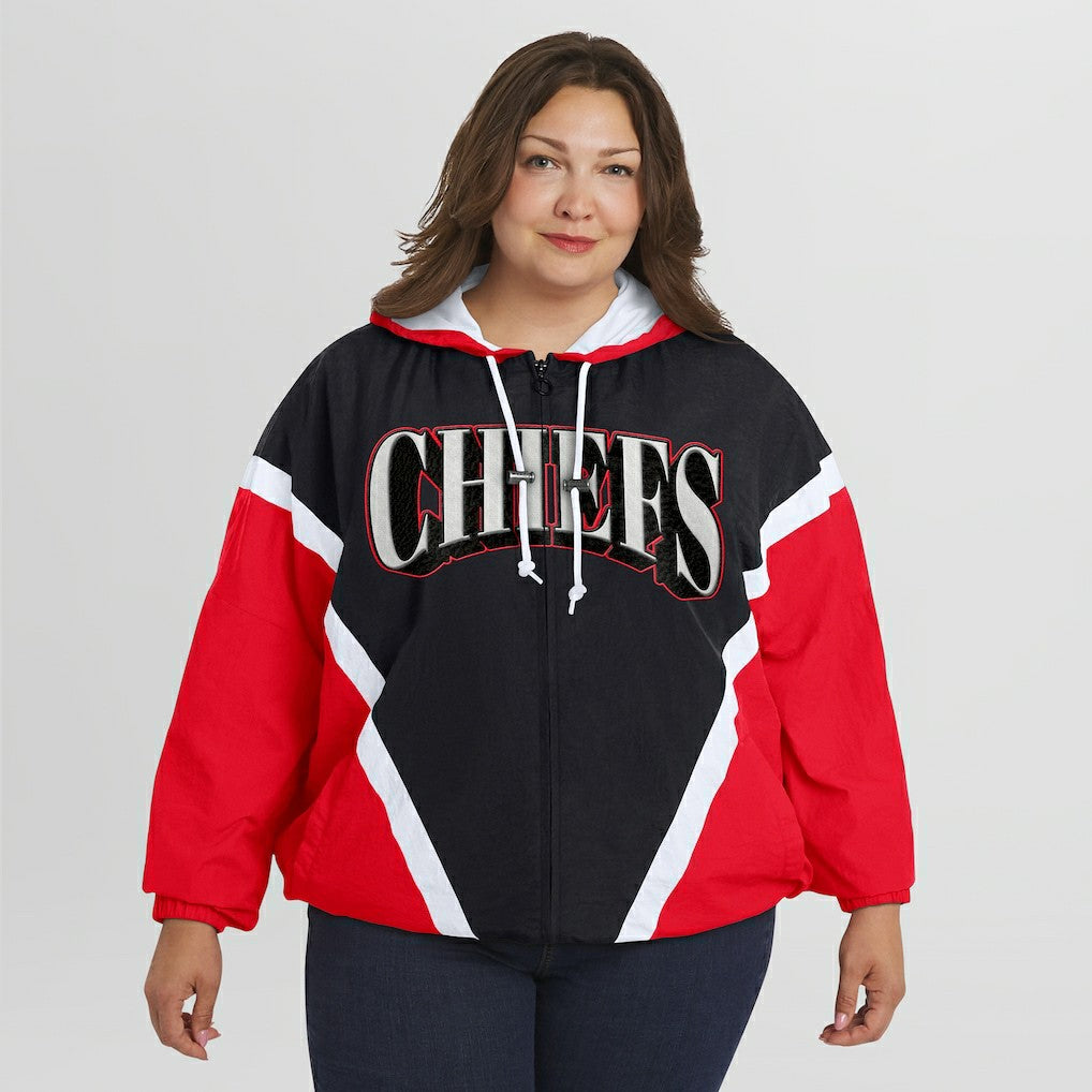 WEAR by Erin Andrews Women's Plus Size Retro Crinkle Full-Zip Hoodie Windbreaker Jacket - Kansas City Chiefs Hoodies