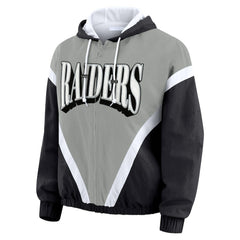 WEAR by Erin Andrews Women's Plus Size Retro Crinkle Full-Zip Hoodie Windbreaker Jacket - Las Vegas Raiders Hoodies