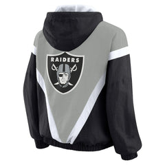 WEAR by Erin Andrews Women's Plus Size Retro Crinkle Full-Zip Hoodie Windbreaker Jacket - Las Vegas Raiders Hoodies