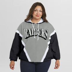 WEAR by Erin Andrews Women's Plus Size Retro Crinkle Full-Zip Hoodie Windbreaker Jacket - Las Vegas Raiders Hoodies
