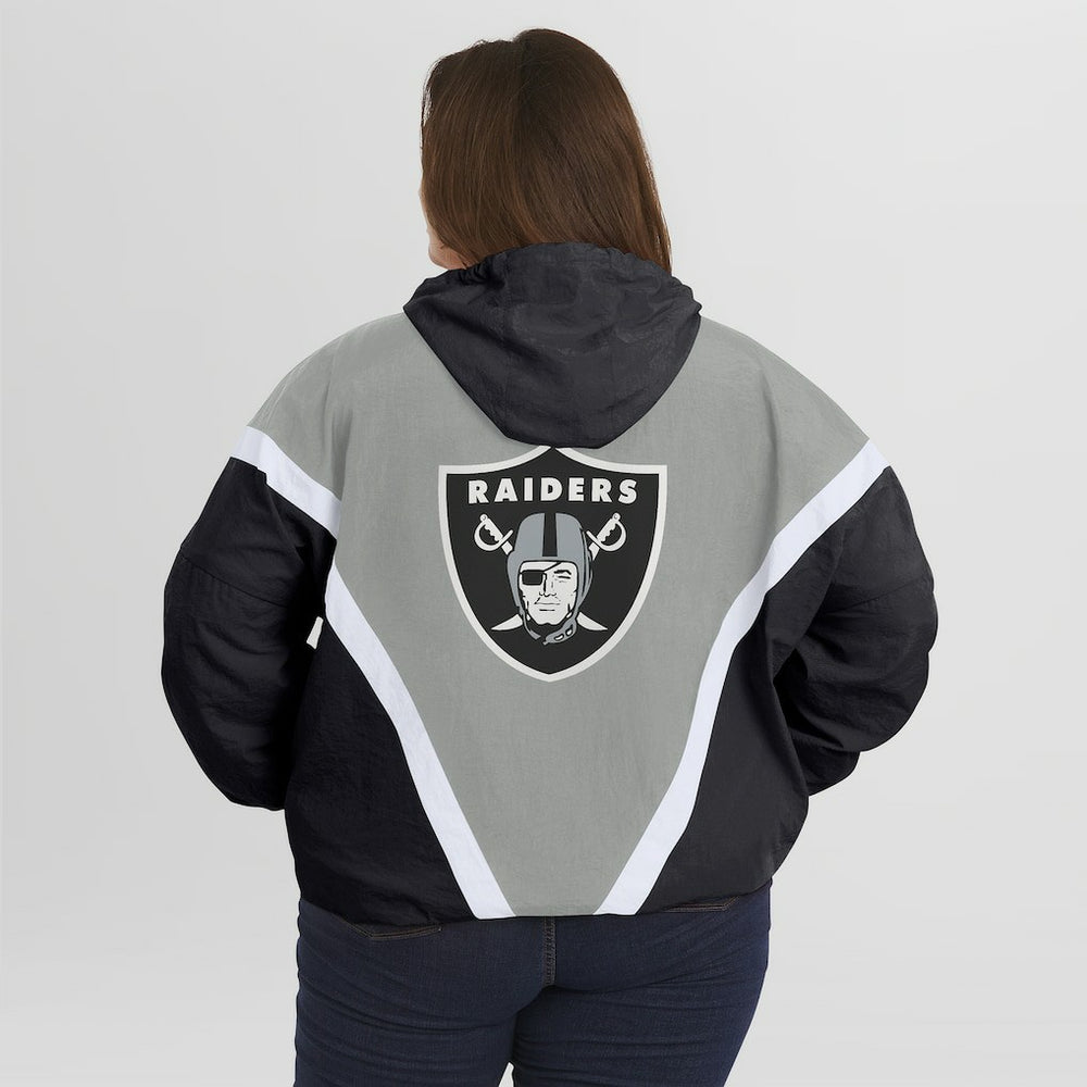 WEAR by Erin Andrews Women's Plus Size Retro Crinkle Full-Zip Hoodie Windbreaker Jacket - Las Vegas Raiders Hoodies