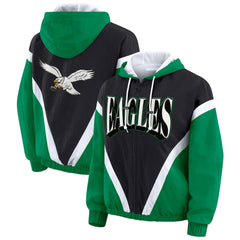 WEAR by Erin Andrews Women's Plus Size Retro Crinkle Full-Zip Hoodie Windbreaker Jacket - Philadelphia Eagles Hoodies