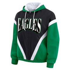 WEAR by Erin Andrews Women's Plus Size Retro Crinkle Full-Zip Hoodie Windbreaker Jacket - Philadelphia Eagles Hoodies