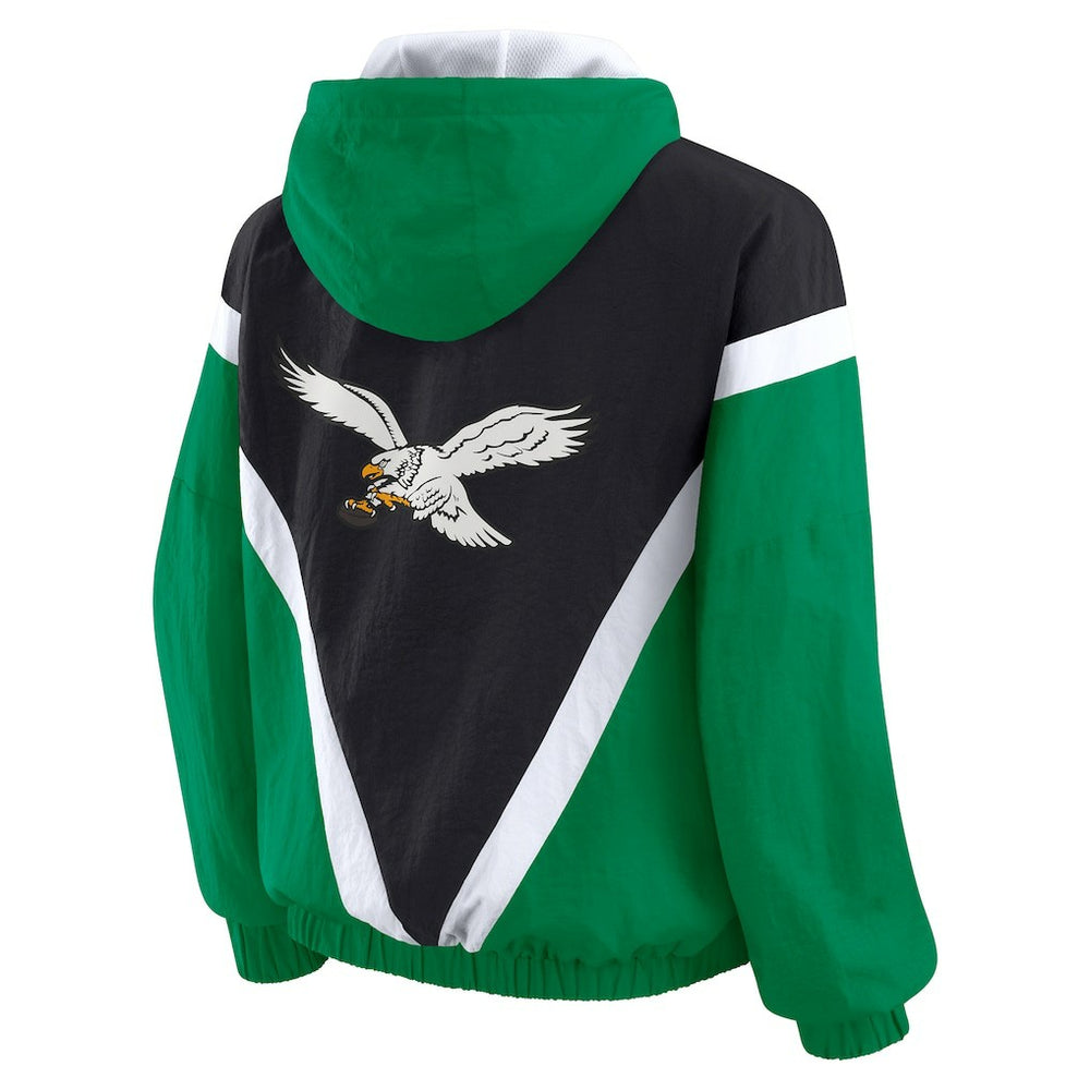 WEAR by Erin Andrews Women's Plus Size Retro Crinkle Full-Zip Hoodie Windbreaker Jacket - Philadelphia Eagles Hoodies