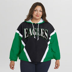 WEAR by Erin Andrews Women's Plus Size Retro Crinkle Full-Zip Hoodie Windbreaker Jacket - Philadelphia Eagles Hoodies