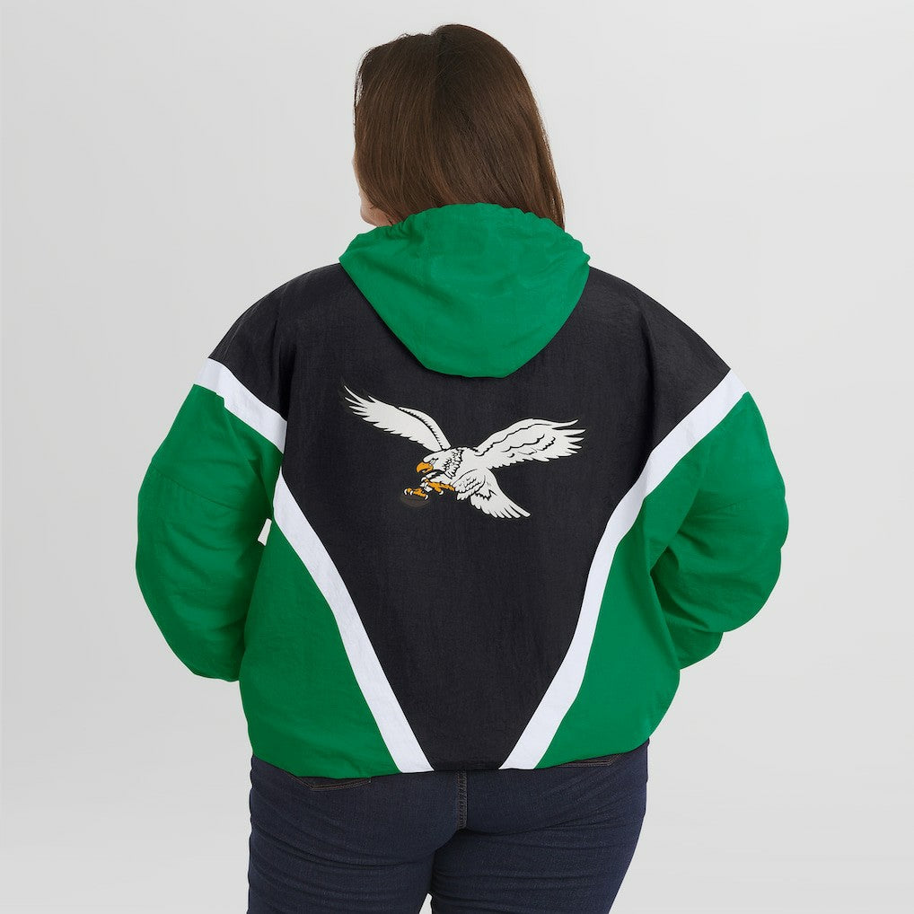 WEAR by Erin Andrews Women's Plus Size Retro Crinkle Full-Zip Hoodie Windbreaker Jacket - Philadelphia Eagles Hoodies