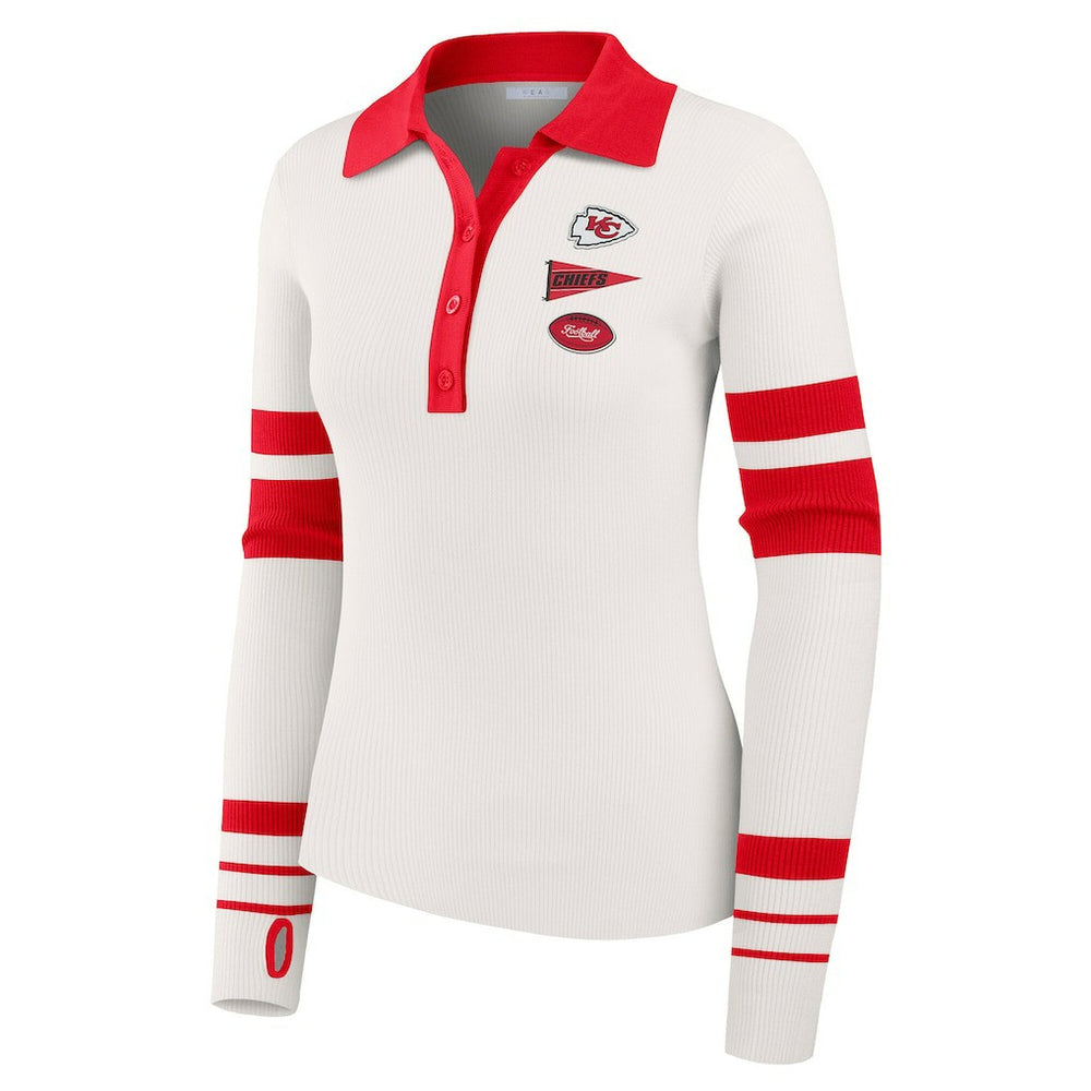 WEAR by Erin Andrews Women's Ribbed Henley Polo Sweater - Kansas City Chiefs