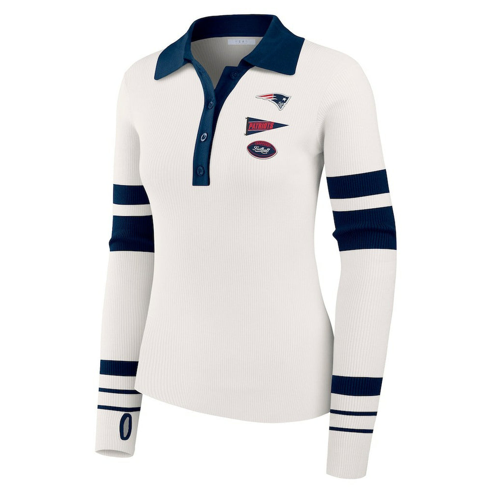 WEAR by Erin Andrews Women's Ribbed Henley Polo Sweater - New England Patriots
