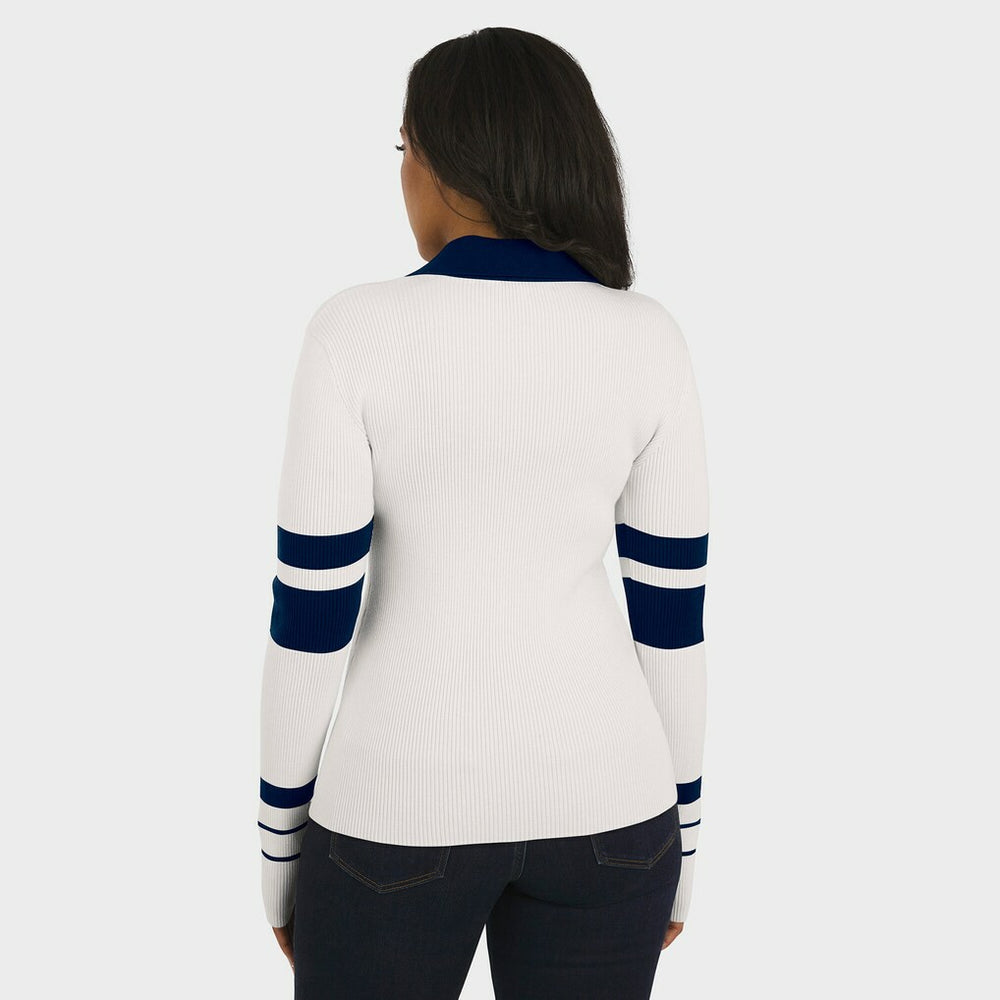 WEAR by Erin Andrews Women's Ribbed Henley Polo Sweater - New England Patriots
