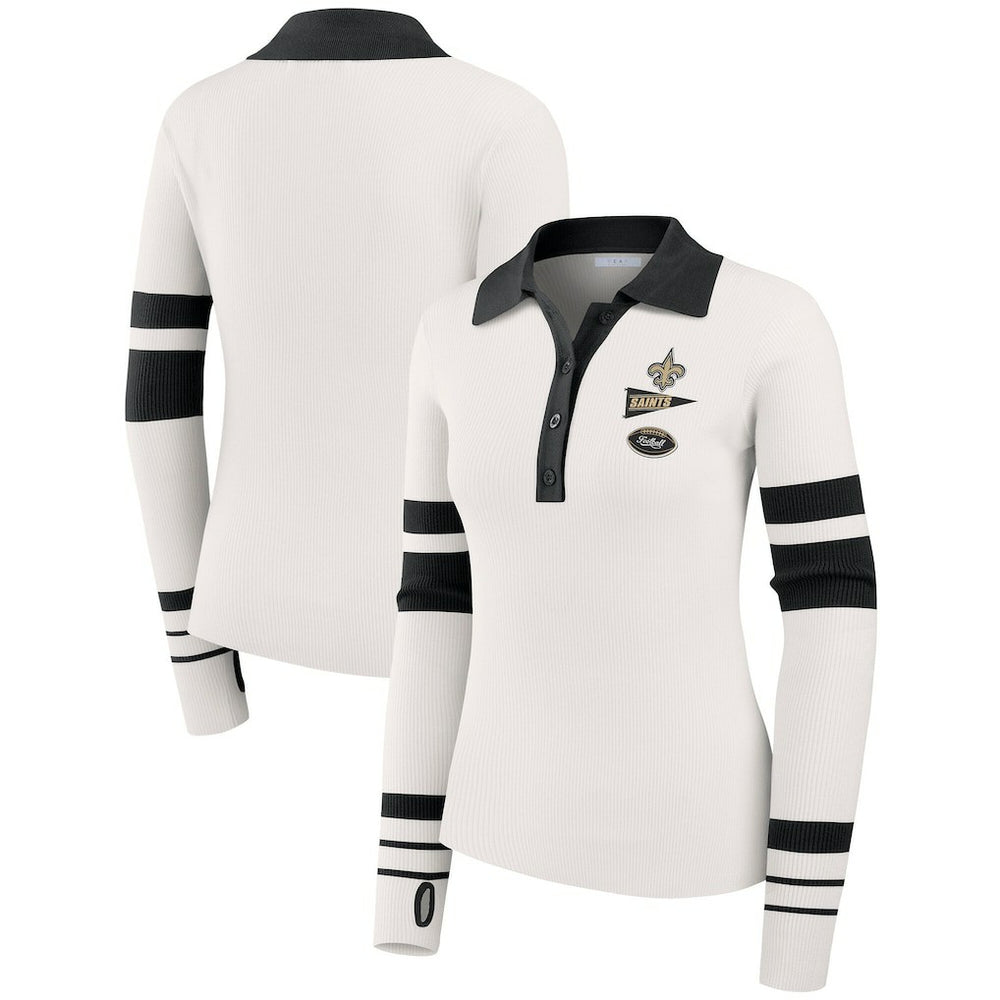 WEAR by Erin Andrews Women's Ribbed Henley Polo Sweater - New Orleans Saints