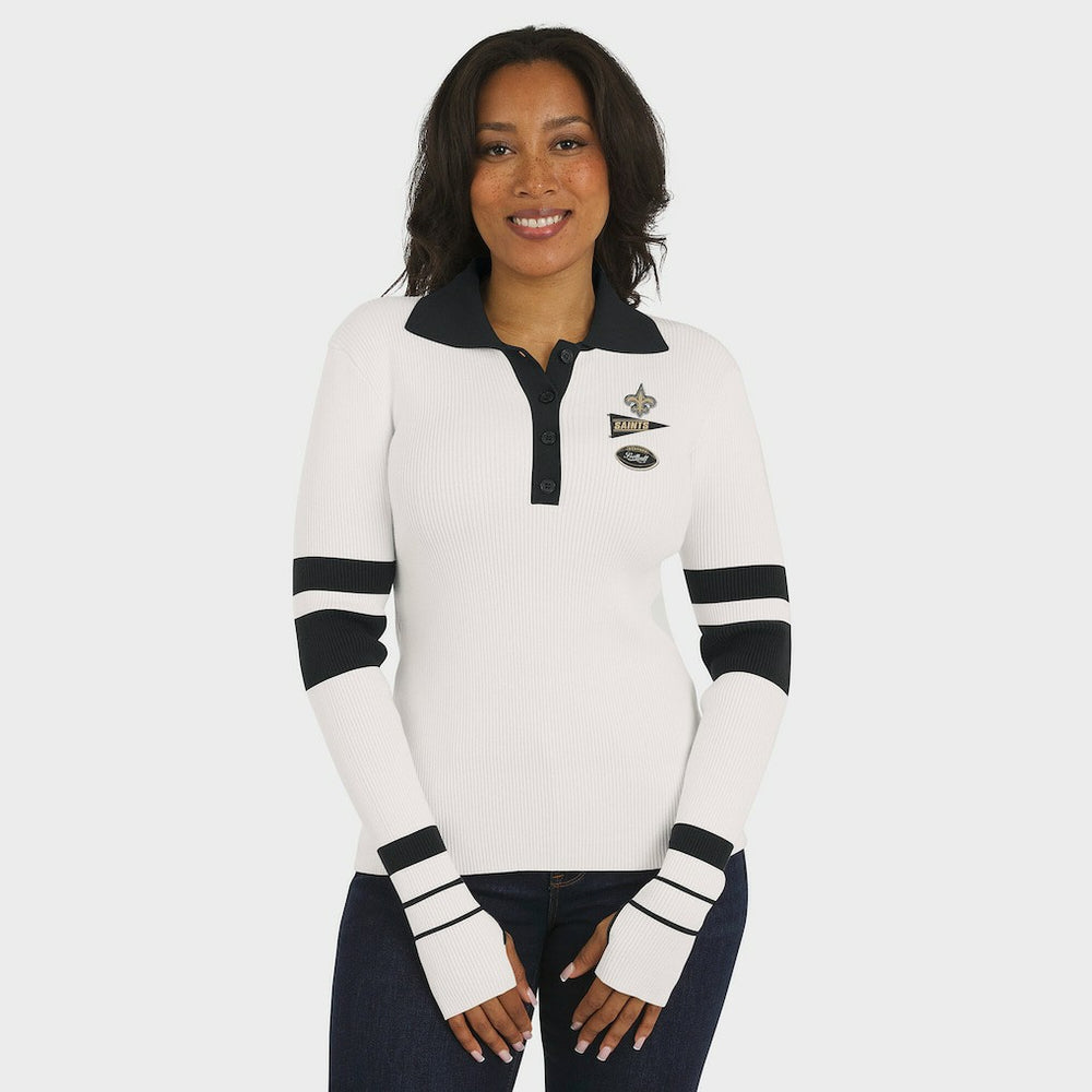 WEAR by Erin Andrews Women's Ribbed Henley Polo Sweater - New Orleans Saints