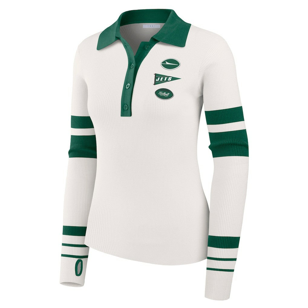 WEAR by Erin Andrews Women's Ribbed Henley Polo Sweater - New York Jets
