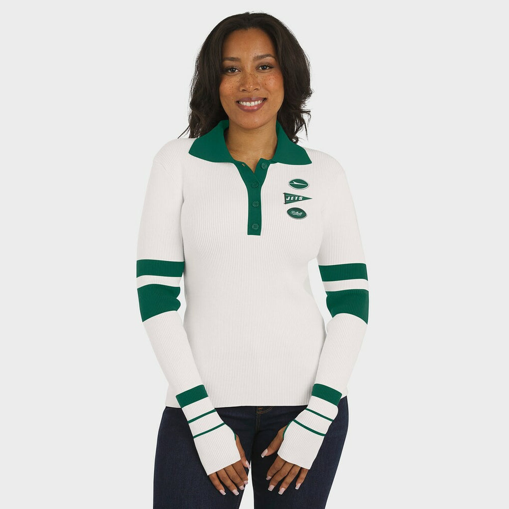 WEAR by Erin Andrews Women's Ribbed Henley Polo Sweater - New York Jets