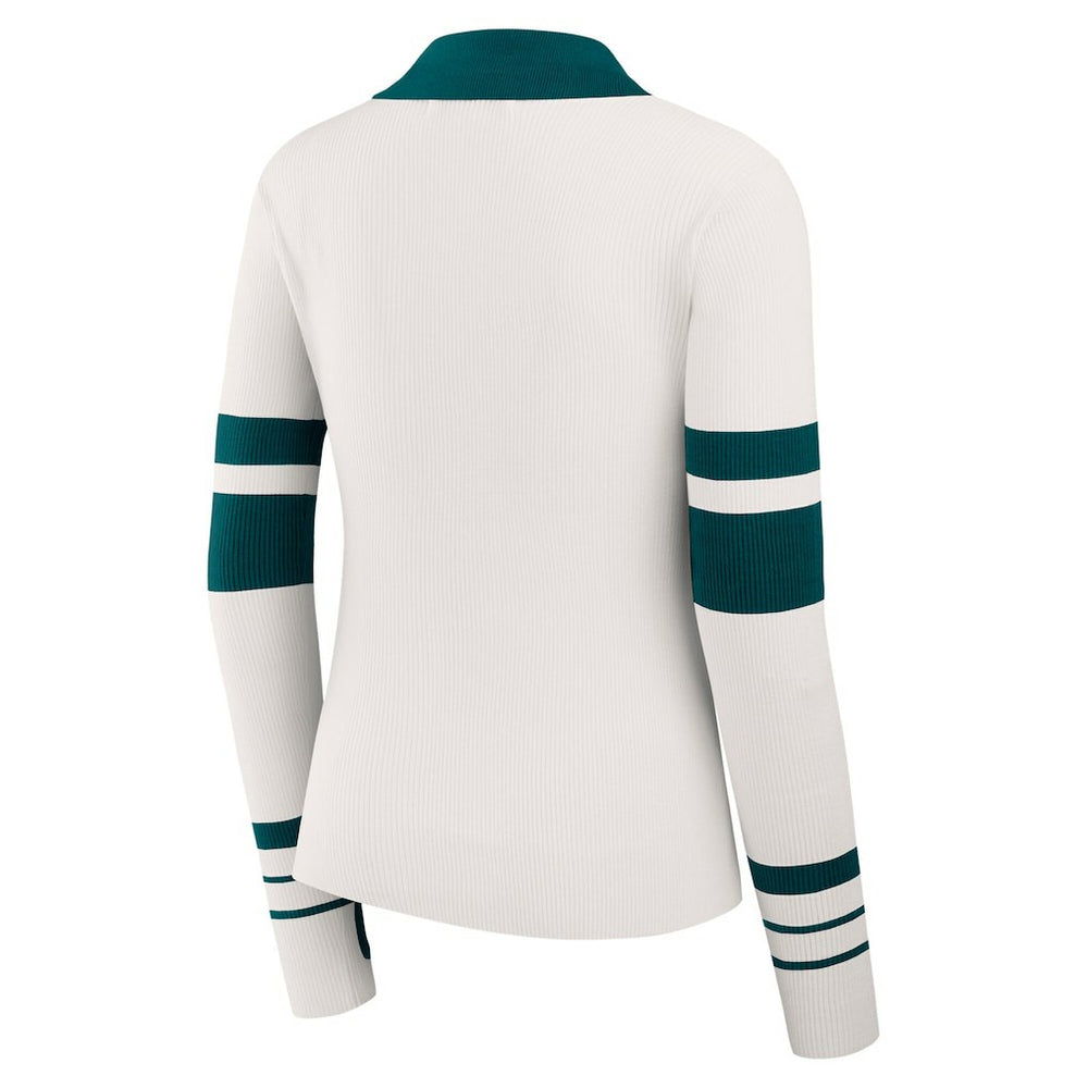 WEAR by Erin Andrews Women's Ribbed Henley Polo Sweater - Philadelphia Eagles