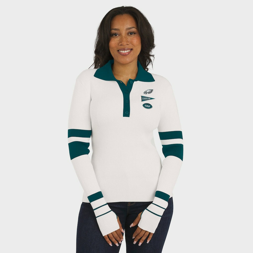WEAR by Erin Andrews Women's Ribbed Henley Polo Sweater - Philadelphia Eagles