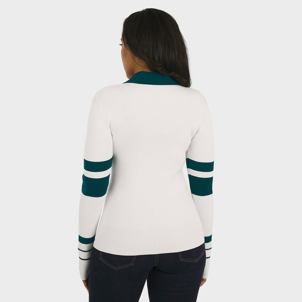WEAR by Erin Andrews Women's Ribbed Henley Polo Sweater - Philadelphia Eagles