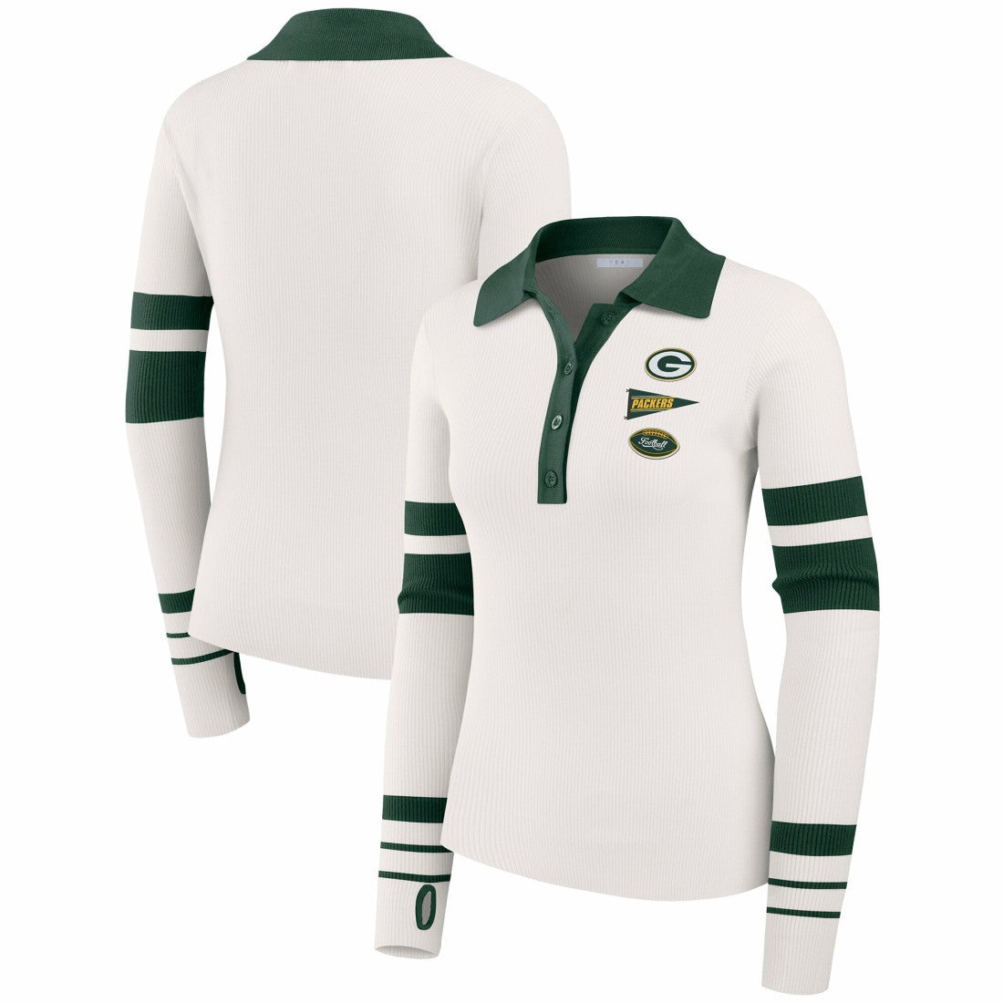 WEAR by Erin Andrews Women's Ribbed Henley Polo Sweater - Green Bay Packers