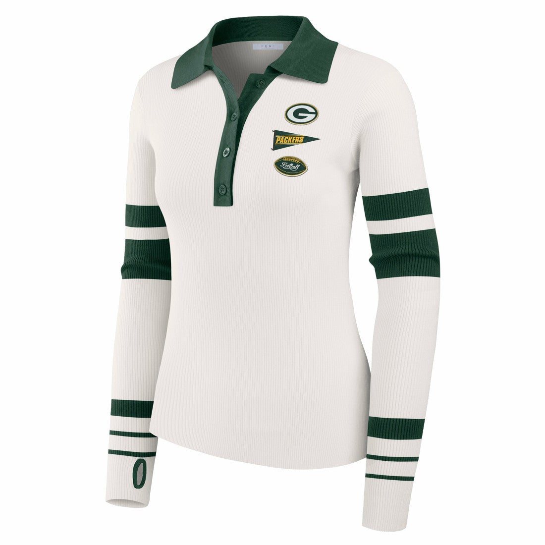 WEAR by Erin Andrews Women's Ribbed Henley Polo Sweater - Green Bay Packers