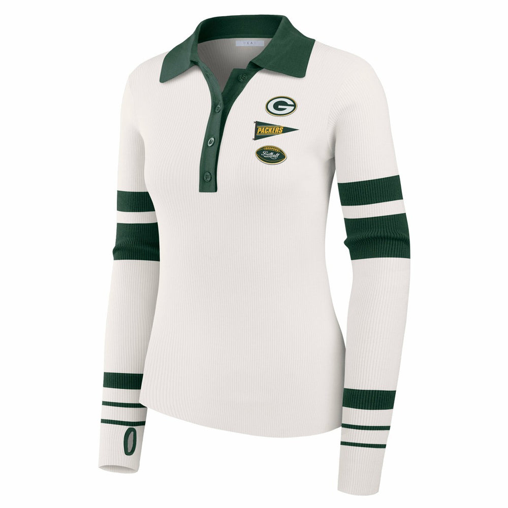 WEAR by Erin Andrews Women's Ribbed Henley Polo Sweater - Green Bay Packers