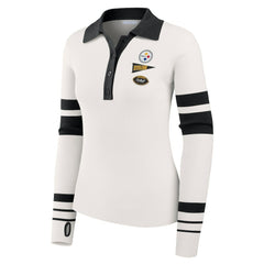 WEAR by Erin Andrews Women's Ribbed Henley Polo Sweater - Pittsburgh Steelers