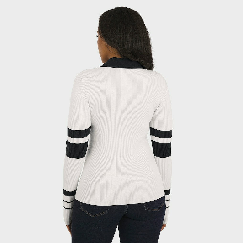 WEAR by Erin Andrews Women's Ribbed Henley Polo Sweater - Pittsburgh Steelers