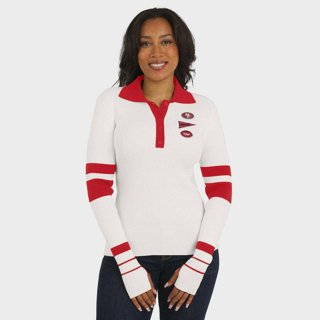 WEAR by Erin Andrews Women's Ribbed Henley Polo Sweater - San Francisco 49ers