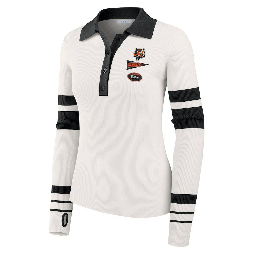 WEAR by Erin Andrews Women's Ribbed Henley Polo Sweater - Cincinnati Bengals