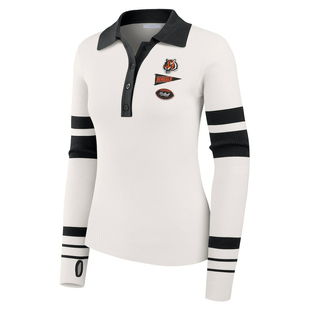 WEAR by Erin Andrews Women's Ribbed Henley Polo Sweater - Cincinnati Bengals