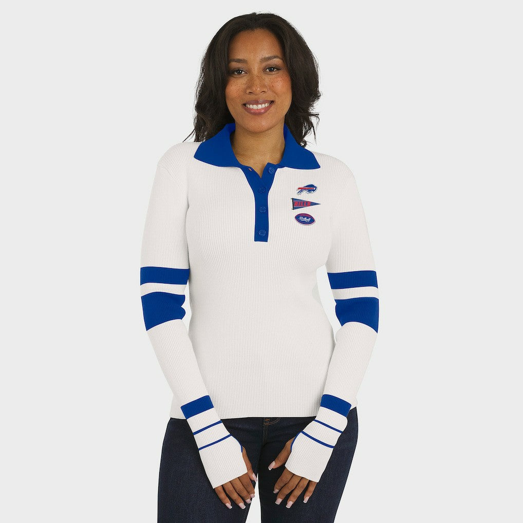 WEAR by Erin Andrews Women's Ribbed Henley Polo Sweater - Buffalo Bills