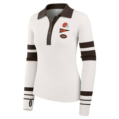 WEAR by Erin Andrews Women's Ribbed Henley Polo Sweater - Cleveland Browns