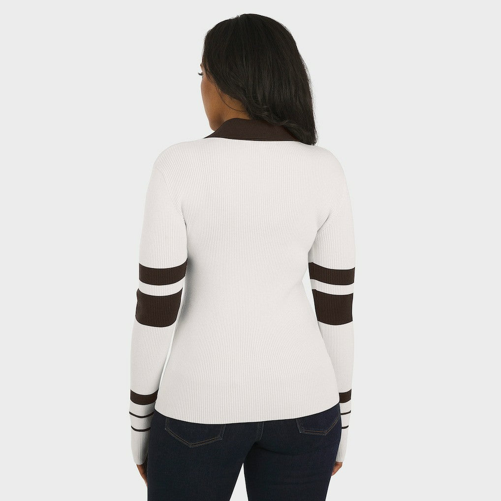WEAR by Erin Andrews Women's Ribbed Henley Polo Sweater - Cleveland Browns