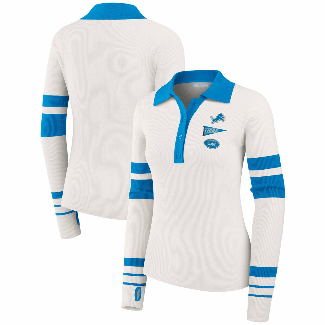 WEAR by Erin Andrews Women's Ribbed Henley Polo Sweater - Detroit Lions