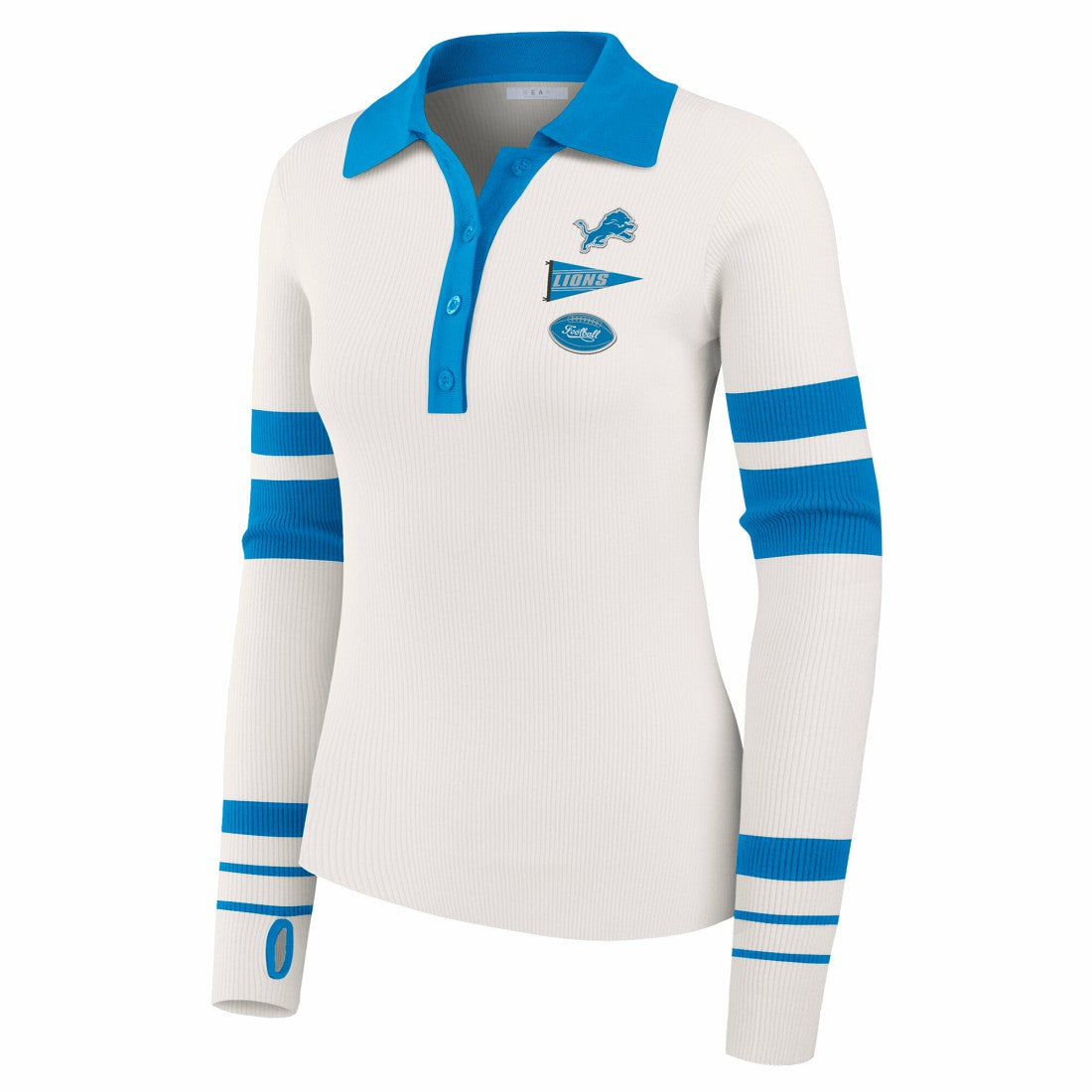 WEAR by Erin Andrews Women's Ribbed Henley Polo Sweater - Detroit Lions