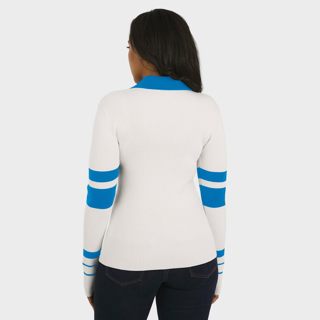 WEAR by Erin Andrews Women's Ribbed Henley Polo Sweater - Detroit Lions