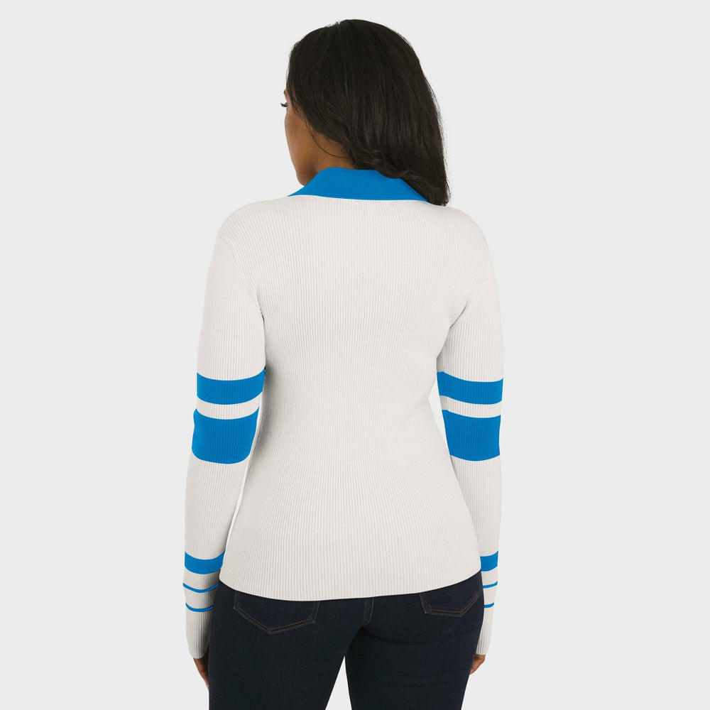 WEAR by Erin Andrews Women's Ribbed Henley Polo Sweater - Detroit Lions