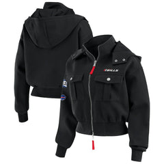 WEAR by Erin Andrews Women's Tri-Blend Patch Pocket Cropped Full-Zip Bomber Hoodie Jacket - Buffalo Bills Hoodies