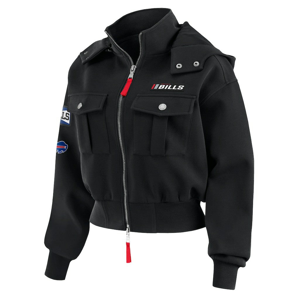 WEAR by Erin Andrews Women's Tri-Blend Patch Pocket Cropped Full-Zip Bomber Hoodie Jacket - Buffalo Bills Hoodies