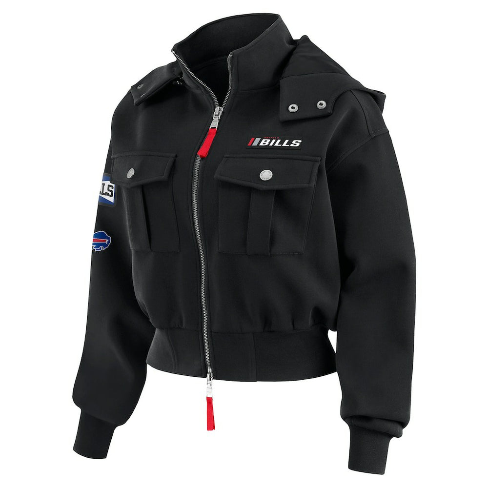 WEAR by Erin Andrews Women's Tri-Blend Patch Pocket Cropped Full-Zip Bomber Hoodie Jacket - Buffalo Bills Hoodies