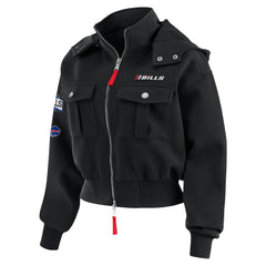 WEAR by Erin Andrews Women's Tri-Blend Patch Pocket Cropped Full-Zip Bomber Hoodie Jacket - Buffalo Bills Hoodies