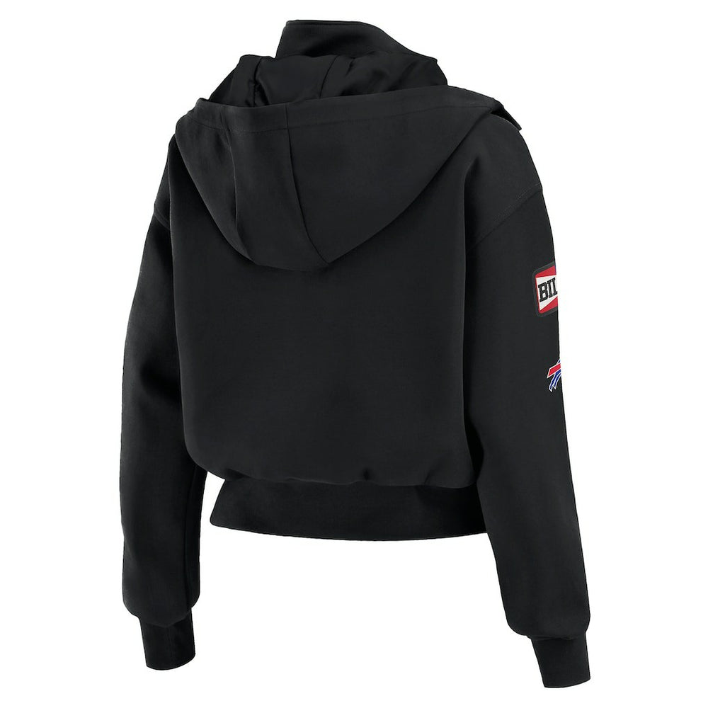 WEAR by Erin Andrews Women's Tri-Blend Patch Pocket Cropped Full-Zip Bomber Hoodie Jacket - Buffalo Bills Hoodies
