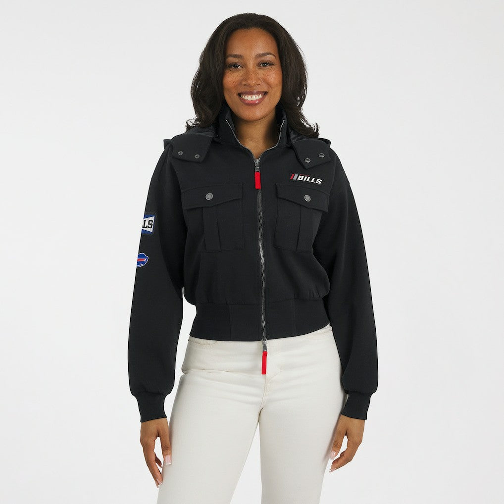 WEAR by Erin Andrews Women's Tri-Blend Patch Pocket Cropped Full-Zip Bomber Hoodie Jacket - Buffalo Bills Hoodies