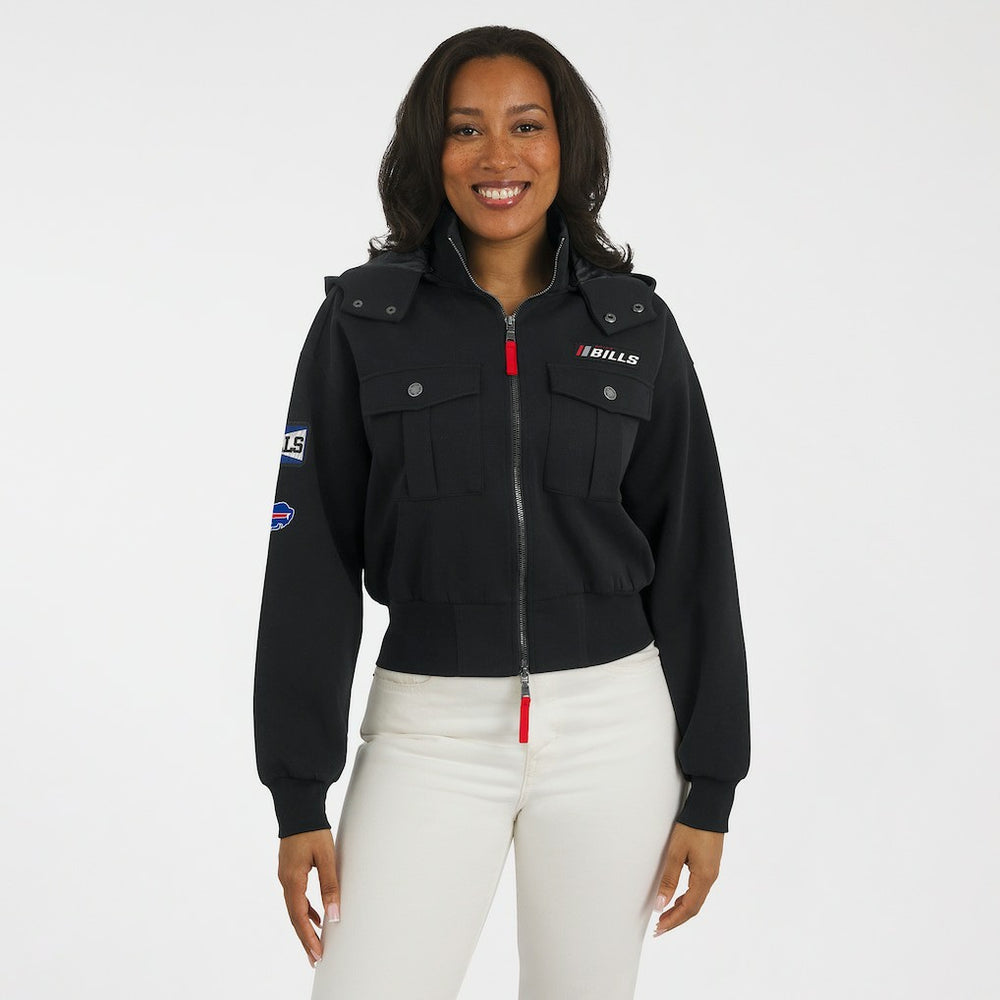WEAR by Erin Andrews Women's Tri-Blend Patch Pocket Cropped Full-Zip Bomber Hoodie Jacket - Buffalo Bills Hoodies