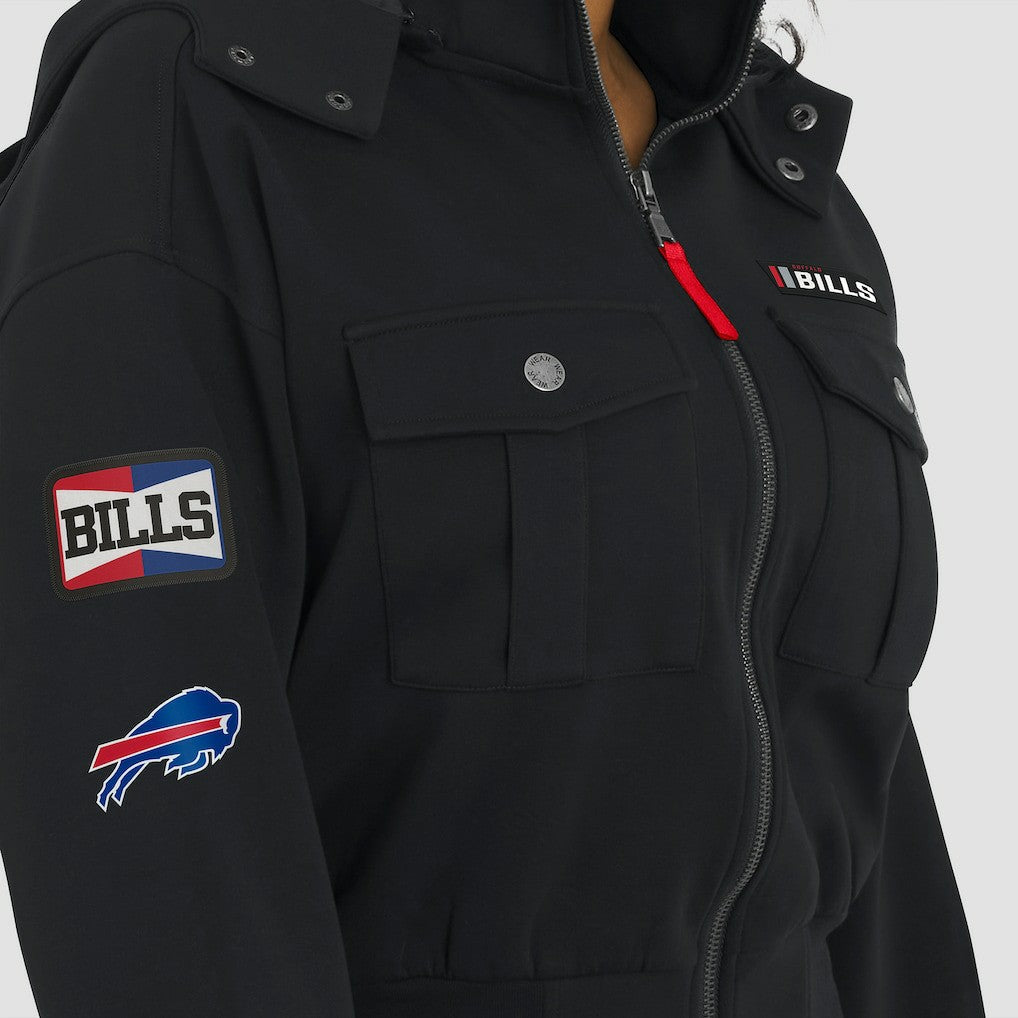 WEAR by Erin Andrews Women's Tri-Blend Patch Pocket Cropped Full-Zip Bomber Hoodie Jacket - Buffalo Bills Hoodies
