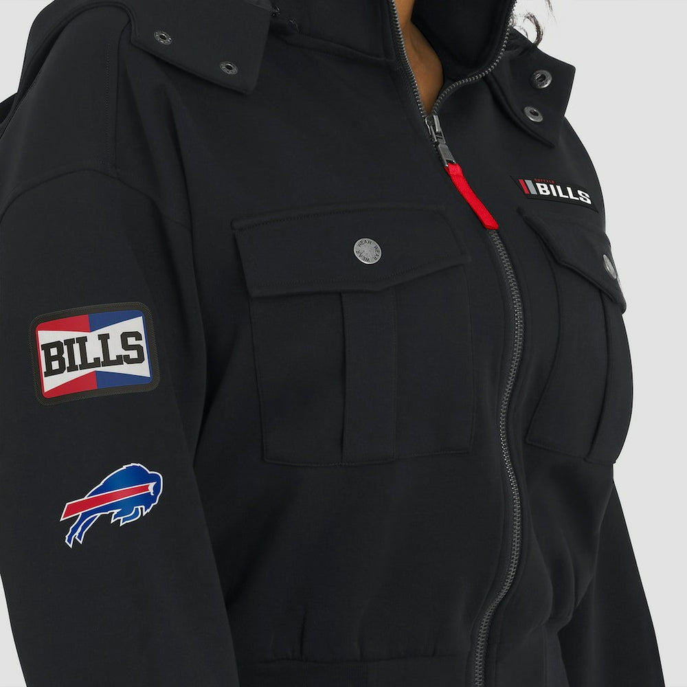 WEAR by Erin Andrews Women's Tri-Blend Patch Pocket Cropped Full-Zip Bomber Hoodie Jacket - Buffalo Bills Hoodies