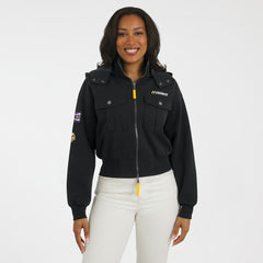 WEAR by Erin Andrews Women's Tri-Blend Patch Pocket Cropped Full-Zip Bomber Hoodie Jacket - Minnesota Vikings Hoodies