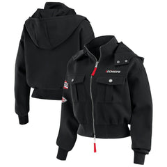 WEAR by Erin Andrews Women's Tri-Blend Patch Pocket Cropped Full-Zip Bomber Hoodie Jacket - Kansas City Chiefs Hoodies
