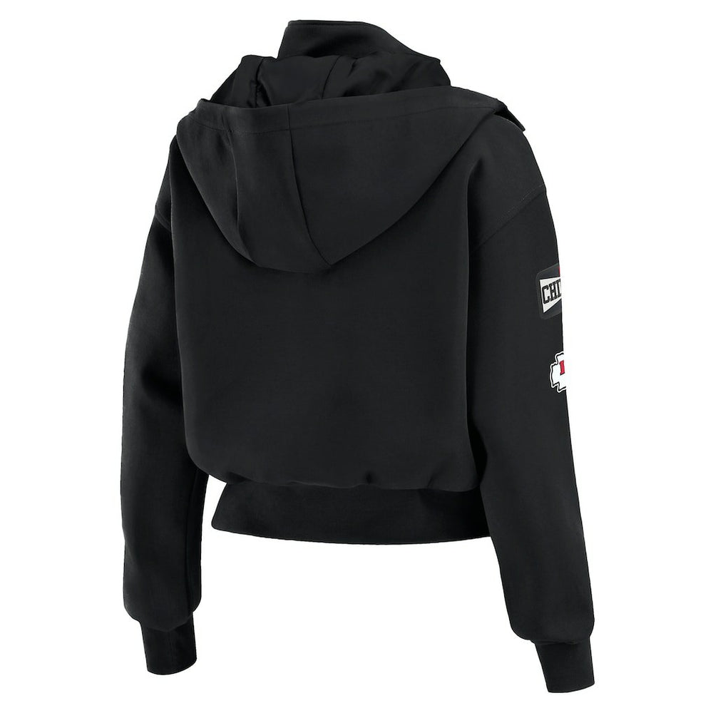 WEAR by Erin Andrews Women's Tri-Blend Patch Pocket Cropped Full-Zip Bomber Hoodie Jacket - Kansas City Chiefs Hoodies