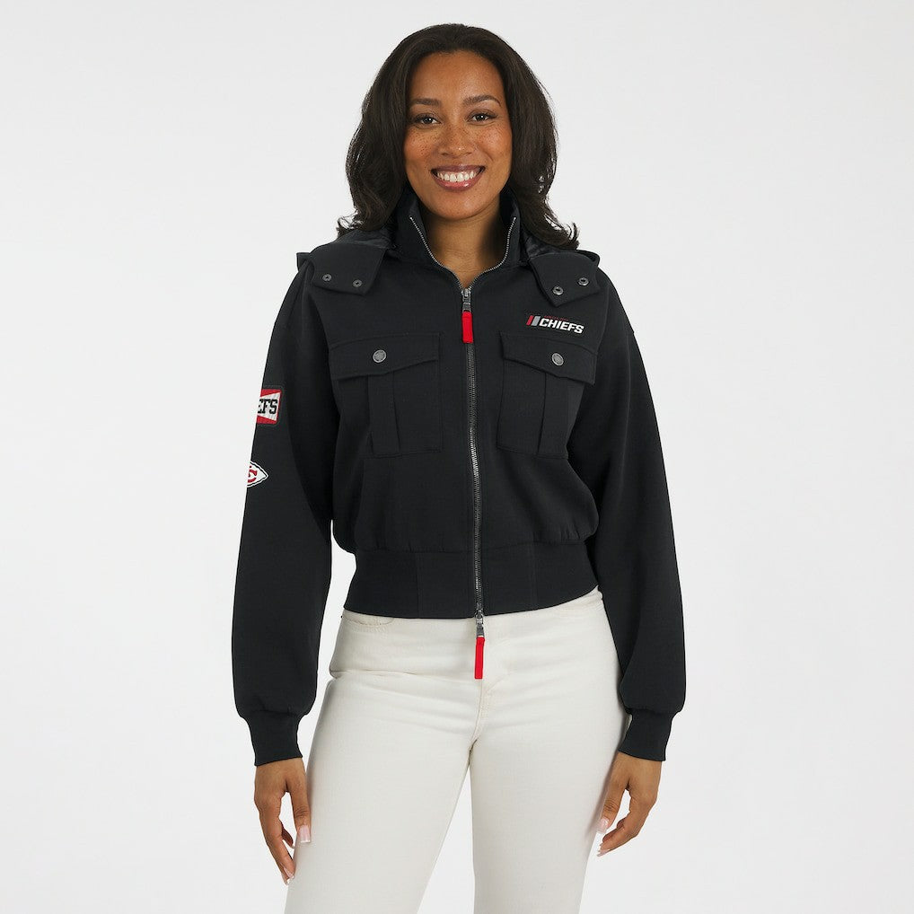 WEAR by Erin Andrews Women's Tri-Blend Patch Pocket Cropped Full-Zip Bomber Hoodie Jacket - Kansas City Chiefs Hoodies