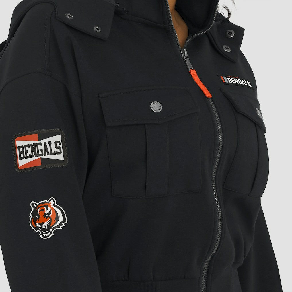 WEAR by Erin Andrews Women's Tri-Blend Patch Pocket Cropped Full-Zip Bomber Hoodie Jacket - Cincinnati Bengals Hoodies