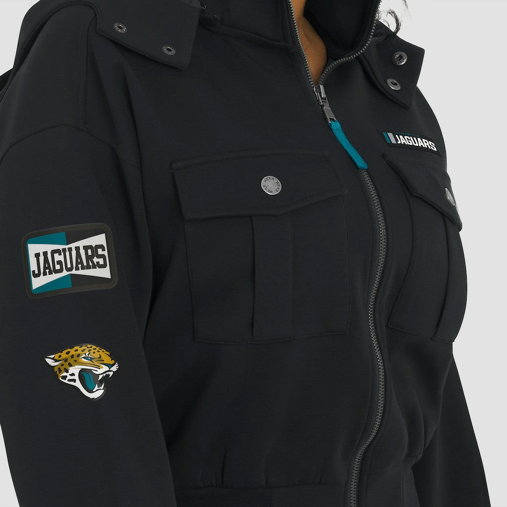 WEAR by Erin Andrews Women's Tri-Blend Patch Pocket Cropped Full-Zip Bomber Hoodie Jacket - Jacksonville Jaguars Hoodies